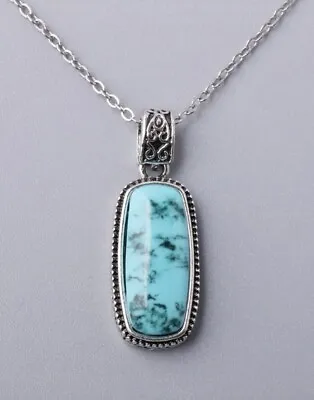 £3.99 • Buy Silver Blue Turquoise Necklace Crystal Bohemian Mexican Vintage Cabochon Hippie