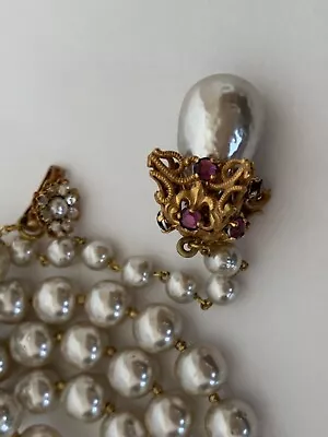 Sign Miriam Haskell Huge Gray Pearl Baroque Purple Rhinestone Necklace Jewelry • $11.50