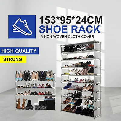 $21 • Buy 50 Pairs 10 Tiers Stackable Storage Shoe Rack Cabinet Organiser Steel Fabric AU