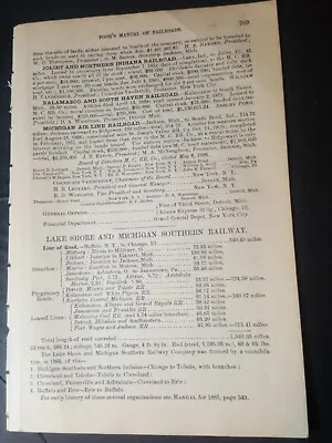 1886 Train Report LAKE SHORE & MICHIGAN SOUTHERN RAILWAY Elkhart MI Elyria Ohio • $10.95