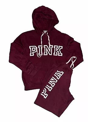 VS PINK Outfit Women Medium Victoria’s Secret Hoodie Classic Joggers Maroon Logo • $19.99