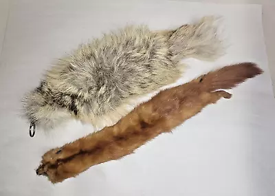 Mink Fur Pelt And Coyote Fur Tail Leather Hide • $20