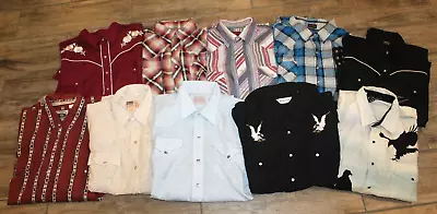 LOT OF 10 Western Pearl Snap Ely Diamond HBarC Rustler Shirts Med Large XL 2XL • $79.95