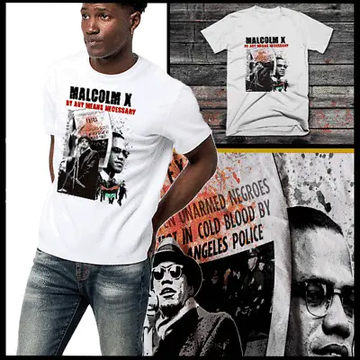 Malcolm X T-Shirt Black History Month Civil Right Activist Collage Tee IV • $19.99