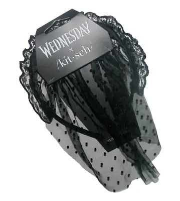 Brand New With Tags Halloween Wednesday Kitsch Goth Veil Headband Black • $9.99