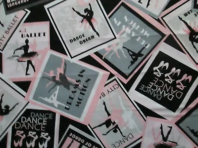 Ballerina Ballet Dance Posters Ballerinas Pink Blue Gray Blk Cotton Fabric Fq  • $3.99