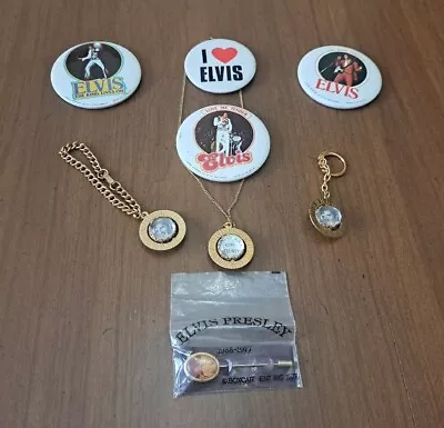 Vintage 1977 Elvis Presley Badge Bracelet Button Necklace Jewelry Keychain Lot • $49.99