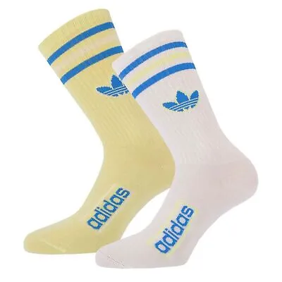 $34.94 • Buy Adidas Originals 2er Pack Solid Crew Socks Set Socks Trefoil White Yellow Blue