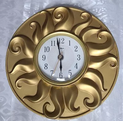 Vintage Waltham Gold Heavy Resin Sun Wall Clock Working Decor 9  • $28