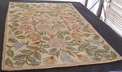 VTG ROSE FLORAL CREWEL EMBROIDERY NEEDLEPOINT RUG WALL HANGING 23 3/4  X 36  • $49.95