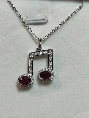 925 Sterling Silver Red Ruby Music Note Symbol Musical Pendant Italy Necklace • $39.99