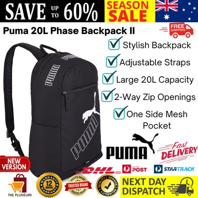 $101.20 • Buy Puma Phase Backpack II Bag 20L For Laptop Travel Work School Sports Padded Black