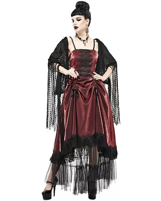Devil Fashion Womens Gothic Lace Fringed Shawl Evening Shrug Wrap Scarf Black • £16.99