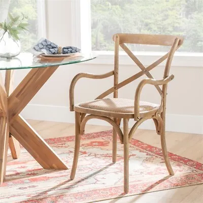 Linon Dallas Elm Wood And Rattan X Back Arm Chair In Ash Gray • $187.99