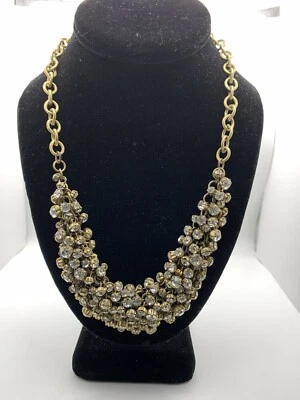 $18 • Buy Signed J. Crew Faux Rhinestones Wreath Necklace Gold Tone