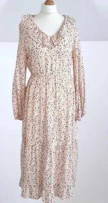 New Marks And Spencer Cream Ditsy Boho Floral Print Long Sleeve Midi Dress • £29.99