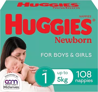 Newborn Nappies Size 1 (up To 5kg) 108 Count  | AU Free And Fast Shipping • $41.65