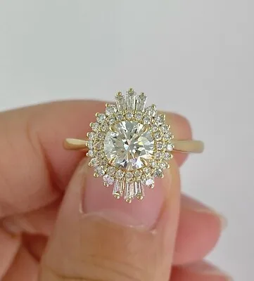 Vintage Inspired Moissanite Double Halo Engagement Ring Bride Gift For Women • $95