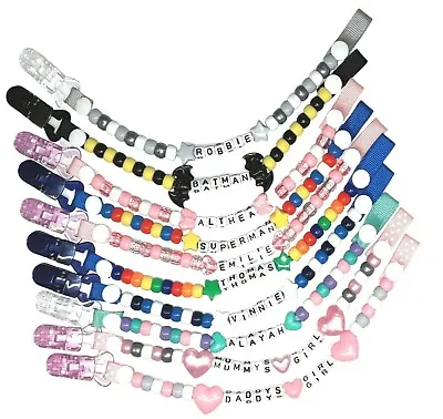 Personalised Dummy Clip Strap Boys Girls Any Name PLASTIC OR METAL Many Choices • £3.25