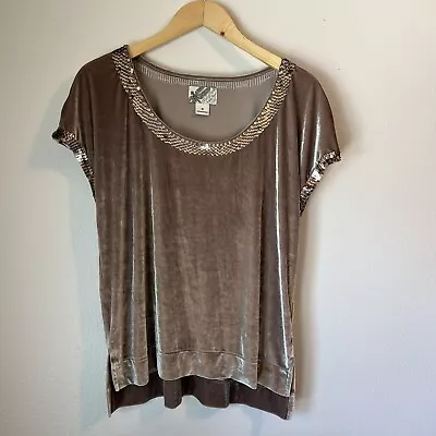 Holly Hock By Lucky Brand Velvet Sequin Tee Shirt Top Size Medium • $12