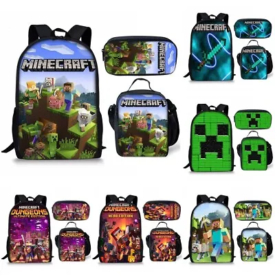 $17.39 • Buy 3pcs Set Minecraft Backpack Girls Student School Bag Travel Rucksack Xmas Gift