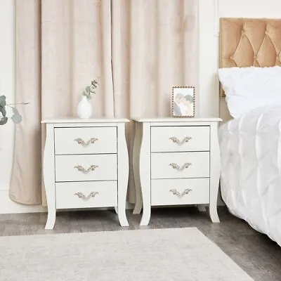 Pair Of 3 Drawer Bedside Tables Elizabeth Ivory Range Bedroom Furniture Set • £182.95