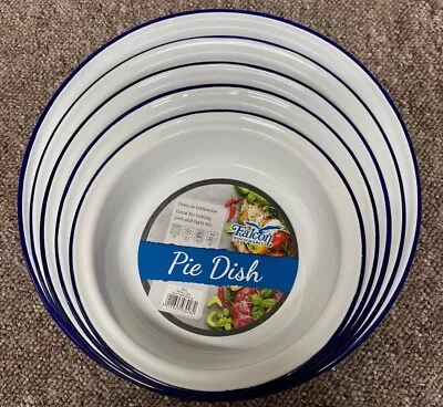 Round Enamel Steak And Kidney Pie Dish Tin White Oven Baking Tart Camping Plate • £8.95