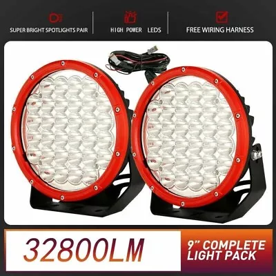 Pair 9inch 99999W Round LED Driving Lights SPOT FLOOD Work Offroad 4WD Red • $108.99