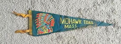 Vintage Mohawk Trail Western Massachusetts Souvenir 18  X 5  Felt Blue Pennant • $19.99