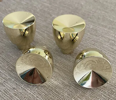 4 Vintage Mid Century MCM Concave Cabinet Knob Drawer Pulls Gold Tone Atomic • $12