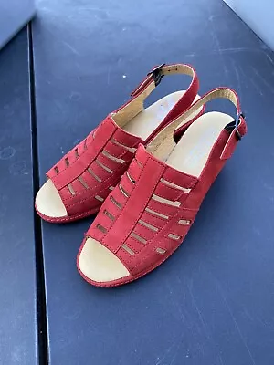 La Plume Red Leather Slide Sandals Slingback  Shoes Women's Size 38 • $29.99