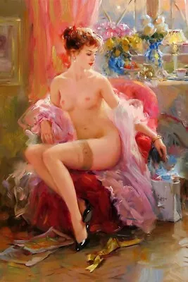 H286 Modern Hand-painted People Portrait Oil Painting Charming Naked Woman • £50.51