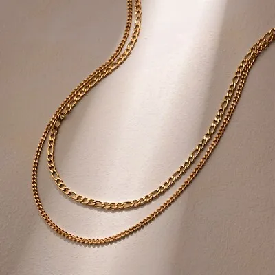 18ct Gold-Plated Double Layer Mixed Link Chain Necklace (18.5 Inches) • £11.69