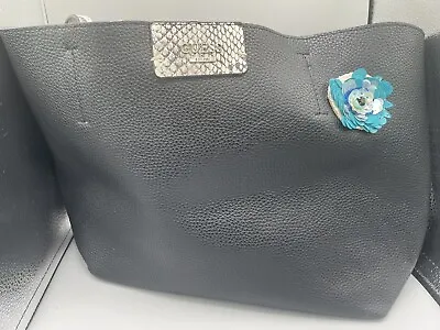 $10.89 • Buy Black Leather Guess Large Purse Snake Print Sequent Turquoise Flower 