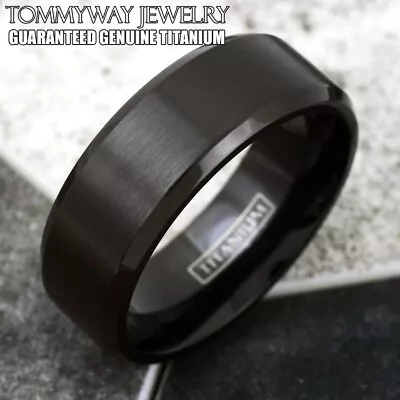 6/8mm Black Titanium Men's Brushed Finish Stripe Wedding Band Ring Size 5-15 • $11.99