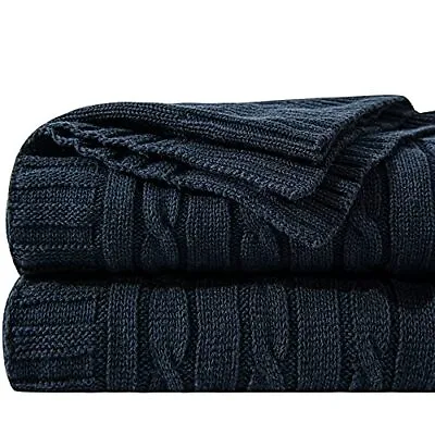NTBAY 100% Pure Cotton Cable Knit Throw Blanket Super Soft Warm 130x170 Knitted • £45.85