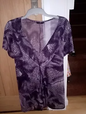 Evans Size 22 Sheer Top Purple Longline V-neck Short Sleeves Back Tie • £8.99