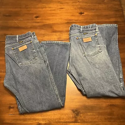 Lot Of 2 Wrangler Denim Jeans 38x32 Made In USA Medium Wash Cowboy Cut Worn • $29.77