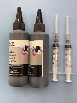 $19.95 • Buy 2 X 100ml BLACK BK Refill Ink Kit For HP BROTHER ESPON CANON - 2 BK