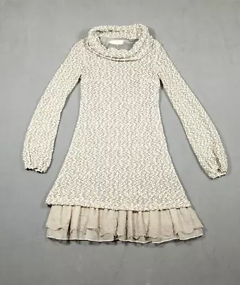 A'reve Sweater Dress Womens S Beige Knit Long Sleeve Ruffle Cowl Neck Lined • $16.95