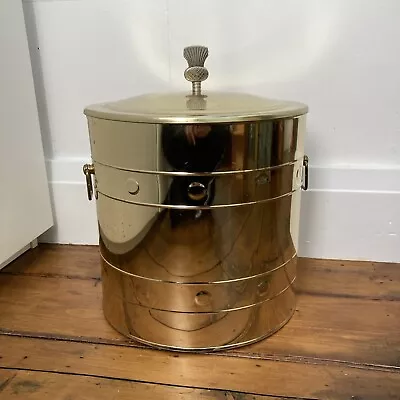 Vintage Art Deco Pineapple Gold Tone Metal Log Bin/ Waste Paper Bin • £24.99