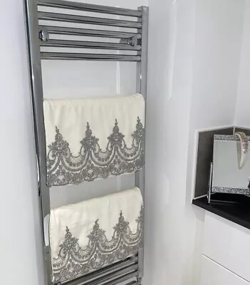 £38 • Buy Cream Towel Set, Luxurious, 100% Velvet Cotton, Grey Lace, Wedding Gift