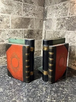 Vintage 1950’s RARE Borghese Faux Leather Book Ceramic Bookends • $40.23