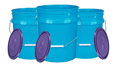  5 Gallon Food Grade Bucket Pail Container With Easy Snap On Lid (Pack Of 3) • $53.17