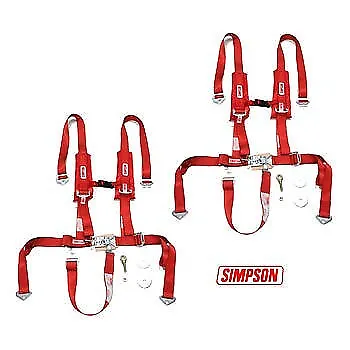 $164.99 • Buy 2 Yamaha Rhino Simpson 5pt H Harness Seat Belt Sewn In Harness 2x2 W/ Pads Red