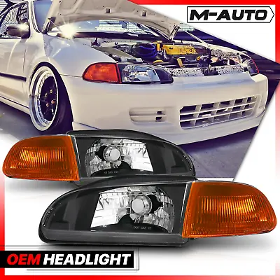 Pair 4PC Black Headlight+Amber Corner Signal For 1992-1995 Honda Civic 2/3 Dr HB • $69.99