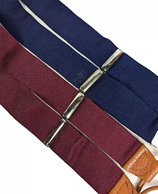 2 Pair Of BROOKS BROTHERS Suspenders Braces Silk Navy Blue Maroon • $37.99