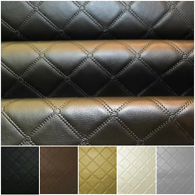 Faux Leather Diamond Fabric Heavy Duty Leatherette Upholstery Vinyl Material • £1.75