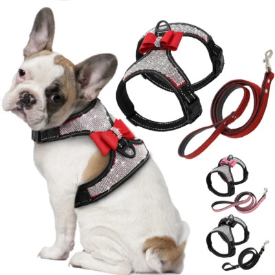 £9.99 • Buy Rhinestone Dog Harness Bow Tie Bling Diamante Collar Crystal Pet Puppy Vest