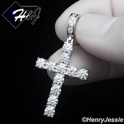 Men Solid 925 Sterling Silver Icy Moissanite 3d 1 Row Tennis Cross Pendant*mp264 • $69.99